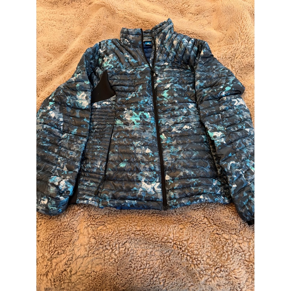 Eddie Bauer First Ascent Womens Blue Camo Goose Down Puffer Jacket Medium